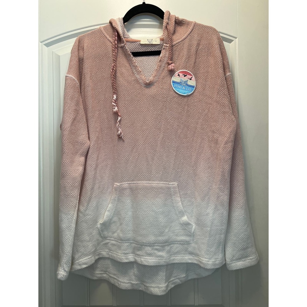 Fins &‎ Co Women’s Long Sleeves Embroidered Hooded Pullover Top Size L Pink